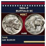 1924-p Buffalo Nickel 5c ms66 SEGS