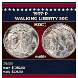 1937-p Walking Liberty Half Dollar 50c ms66+ SEGS