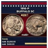 1916-p Buffalo Nickel 5c Grades ms65+