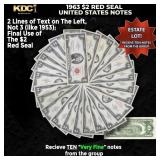 10x 1963 $2 Red Seal United States Note Grades VF/