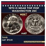1972-d Washington Quarter Near Top Pop 25c ms67 SE