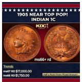 1905 Indian Cent Near Top Pop! 1c ms66+ rd SEGS