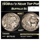 1938-d/d Buffalo Nickel Near Top Pop 5c ms67 SEGS