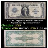 1923 $1 large size Silver Certificate Grades vf+ S