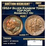 1952-p Roosevelt Dime Silver Rainbow Toned TOP POP