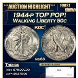 1944-p Walking Liberty Half Dollar TOP POP! 50c ms