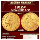 1912-p Gold Indian Quarter Eagle $2 1/2 ms64+ SEGS