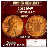 1919-p Lincoln Cent 1c ms67 rd SEGS