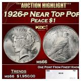 1926-p Peace Dollar Near Top Pop $1 ms66 SEGS