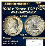 1932-p Washington Quarter Toned TOP POP! 25c ms67+