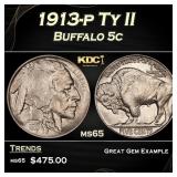 1913-p Ty II Buffalo Nickel 5c Grades ms65
