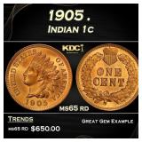 1905 Indian Cent . 1c Grades ms65 rd