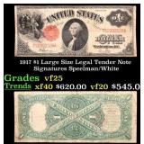 1917 $1 Large Size Legal Tender Note Grades vf+ Si