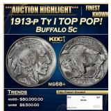 1913-p Ty I Buffalo Nickel TOP POP! 5c ms68+ SEGS