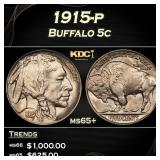 1915-p Buffalo Nickel 5c Grades ms65+