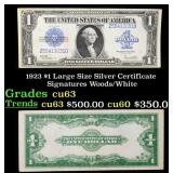1923 $1 large size Silver Certificate Grades Selec