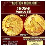 1909-s Gold Indian Half Eagle $5 ms63+ USCG