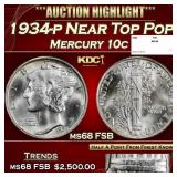 1934-p Mercury Dime Near Top Pop 10c ms68 FSB SEGS