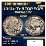 1913-p Ty II Buffalo Nickel TOP POP! 5c ms67+ SEGS