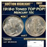 1918-d Mercury Dime Toned TOP POP! 10c ms67 SEGS