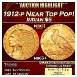 1912-p Gold Indian Half Eagle Near Top Pop! $5 ms6