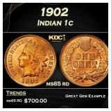 1902 Indian Cent . 1c Grades ms65 rd
