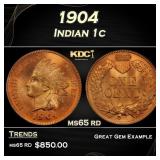 1904 Indian Cent . 1c Grades ms65 rd