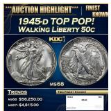 1945-d Walking Liberty Half Dollar TOP POP! 50c ms