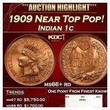 1909 Indian Cent Near Top Pop! 1c ms66+ rd SEGS