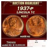 1937-p Lincoln Cent 1c ms68 rd SEGS