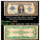1923 $1 large size Silver Certificate Grades vf+ S