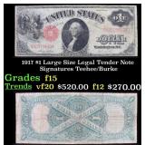 1917 $1 Large Size Legal Tender Note Grades f+ Sig