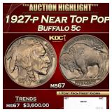 1927-p Buffalo Nickel Near Top Pop 5c ms67 SEGS