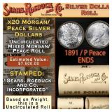SEARS 20 Coin Mixed Morgan/Peace Dollar Roll UNC 1