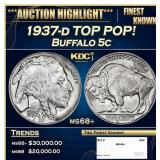 1937-d Buffalo Nickel TOP POP! 5c ms68+ SEGS