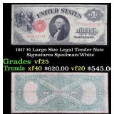 1917 $1 Large Size Legal Tender Note Grades vf+ Si