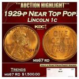 1929-p Lincoln Cent Near Top Pop! 1c ms67 rd SEGS