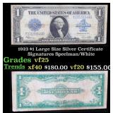 1923 $1 large size Silver Certificate Grades vf+ S