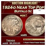 1924-d Buffalo Nickel Near Top Pop! 5c ms65 SEGS