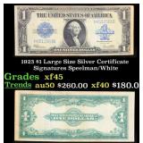 1923 $1 large size Silver Certificate Grades xf+ S