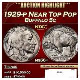 1929-p Buffalo Nickel Near Top Pop 5c ms66+ SEGS