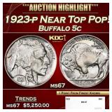 1923-p Buffalo Nickel Near Top Pop! 5c ms67 SEGS