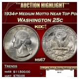 1934-p Medium Motto Washington Quarter Near Top Po
