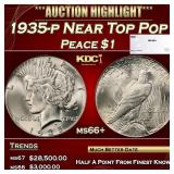 1935-p Peace Dollar Near Top Pop $1 ms66+ SEGS