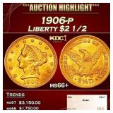 1906-p Gold Liberty Quarter Eagle $2 1/2 ms66+ SEG