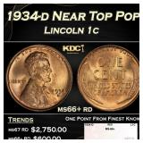 1934-d Lincoln Cent Near Top Pop 1c ms66+ rd SEGS