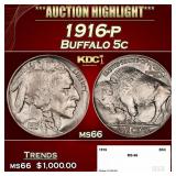 1916-p Buffalo Nickel 5c ms66 SEGS