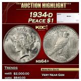 1934-d Peace Dollar $1 ms64+ SEGS