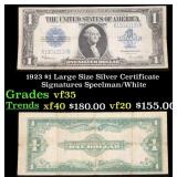 1923 $1 large size Silver Certificate Grades vf++