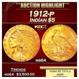 1912-p Gold Indian Half Eagle $5 ms64 USCG